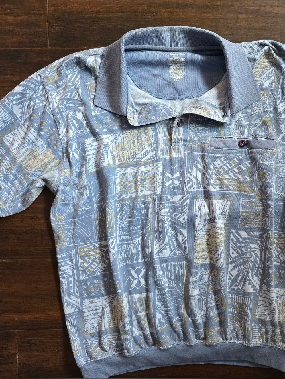 David Taylor Light Blue & Cream Patterned Vintage Retro Style Polo